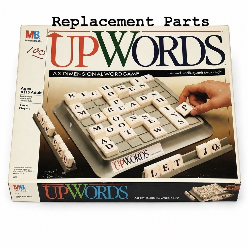Upwords 1988 Game Replacement Brown Letter Tiles (62) and Gray Letter Racks (4)